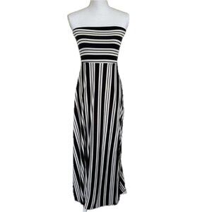 Banana Republic Black and White Striped Strapless Jersey Knit Maxi Dress